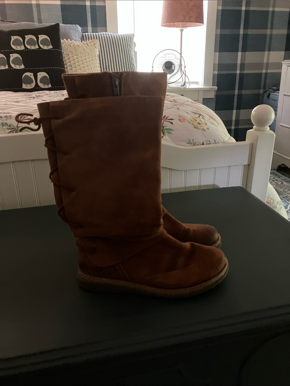 Born Brown Suede Lace-Back Mid-Calf Boots
